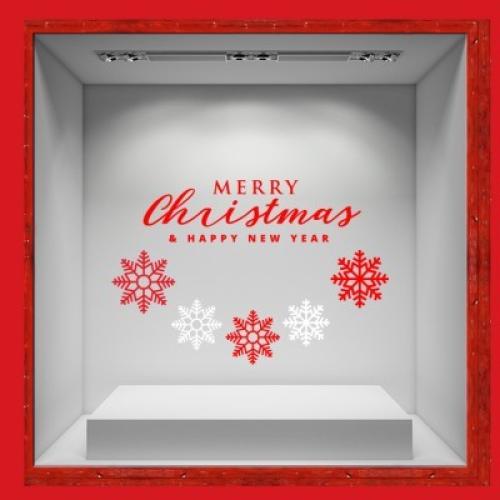 Christmas Snowflakes red-white, Χριστουγεννιάτικα, Αυτοκόλλητα βιτρίνας, 80 x 58 εκ.
