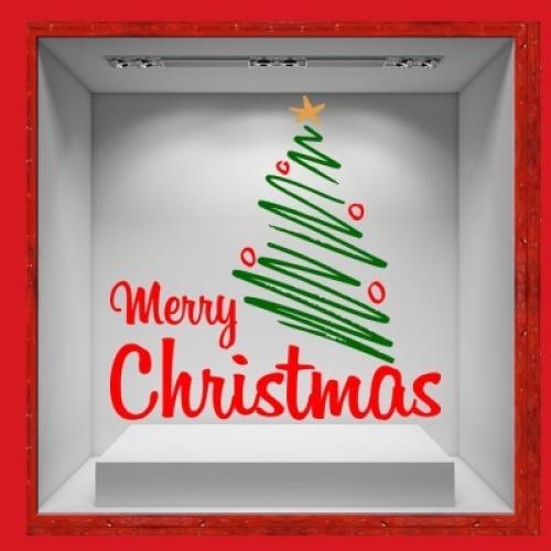 Christmas Tree γραμμικό πράσινο-κόκκινο, Χριστουγεννιάτικα, Αυτοκόλλητα βιτρίνας, 50 x 49 εκ.