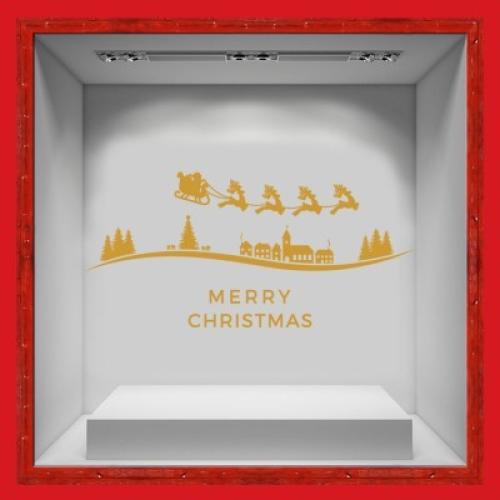 Χριστουγεννιάτικο Έλκηθρο χρυσό, Χριστουγεννιάτικα, Αυτοκόλλητα βιτρίνας, 187 x 88 εκ.