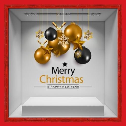 Merry Christmas - Black & Gold & gifts, Χριστουγεννιάτικα, Αυτοκόλλητα βιτρίνας, 50 x 70 εκ.