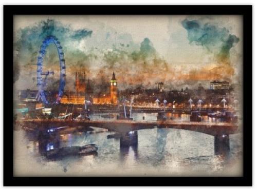 Ζωγραφιά Λονδίνου με Νερομπογιές, Πόλεις - Ταξίδια, Πίνακες σε καμβά, 30 x 20 εκ.
