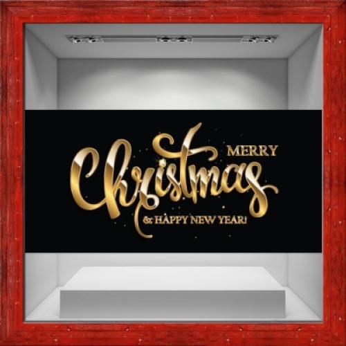 Merry Christmas Black-Gold, Χριστουγεννιάτικα, Αυτοκόλλητα βιτρίνας, 80 x 38 εκ.