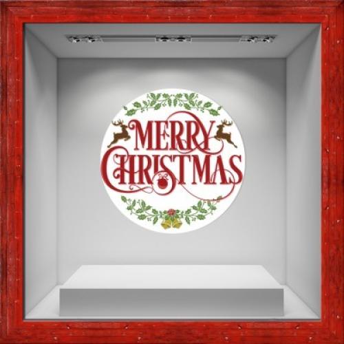 Merry Christmas & γκι, Χριστουγεννιάτικα, Αυτοκόλλητα βιτρίνας, 80 x 80 εκ.