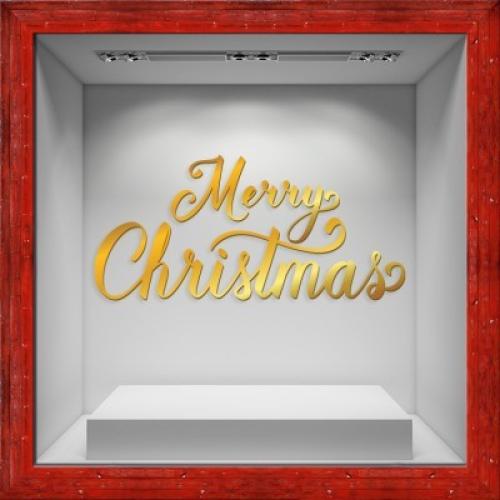 Merry Christmas Gold gloss, Χριστουγεννιάτικα, Αυτοκόλλητα βιτρίνας, 80 x 38 εκ.