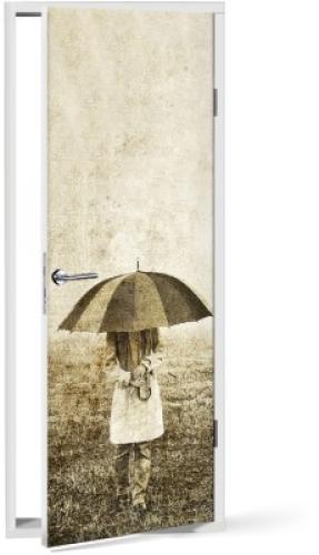 Κορίτσι με ομπρέλα, Vintage, Αυτοκόλλητα πόρτας, 60 x 170 εκ.