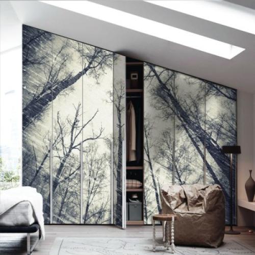 Μάυρα δέντρα, σκούρο φόντο, Φύση, Αυτοκόλλητα ντουλάπας, 110 x 83 εκ.