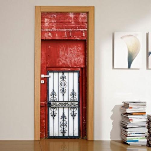 Πόρτα κόκκινο φόντο, Φόντο - Τοίχοι, Αυτοκόλλητα πόρτας, 60 x 170 εκ.