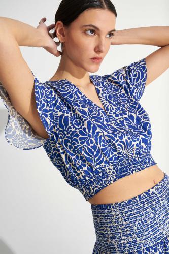 Crop top εμπριμέ με σφηκοφωλιά Blue