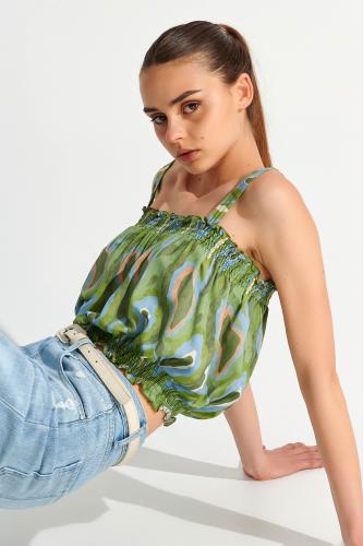 Crop top εμπριμέ με τιράντες Multicolor