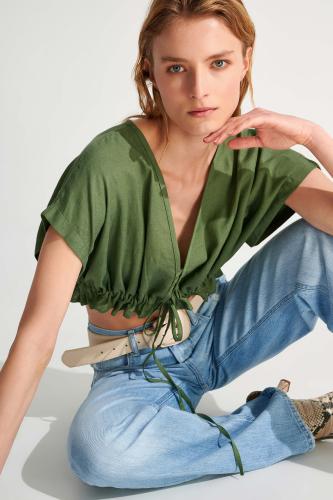 Crop top με κορδόνι Khaki