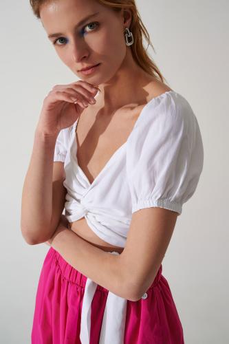 Crop top με σχέδιο κόμπο White