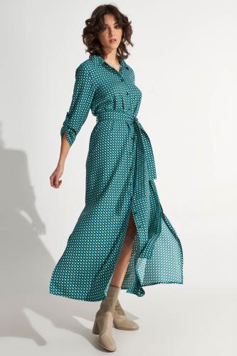 Φόρεμα σεμιζιέ με retro prints Emerald