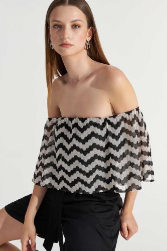 Τοπ off-shoulder με zig-zag prints White