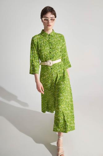 Φόρεμα σεμιζιέ εμπριμέ με ζώνη Lime
