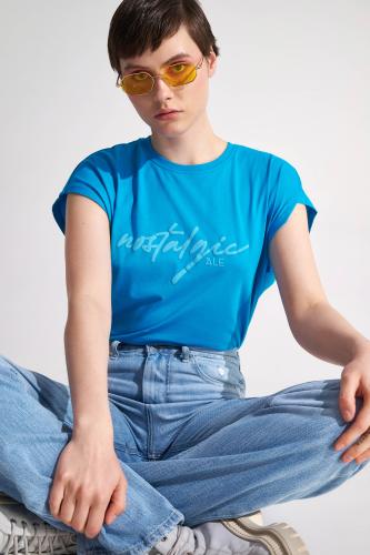 T-shirt με lettering Turquoise