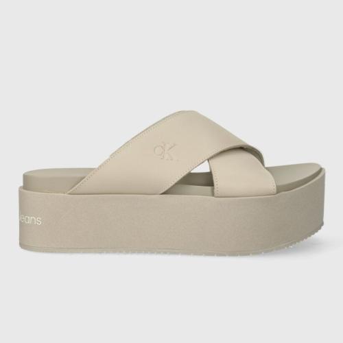 Γυναικεία Δερμάτινα Flatforms Calvin Klein YW0YW01349 ACF Μπεζ