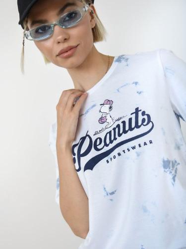 ONLY T-Shirt Tie Dye Με Στάμπα Γαλάζιο - Peanuts