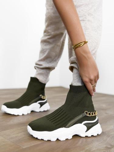 Sneakers Κάλτσα Με Αλυσίδα Χακί - Forever My Favorite