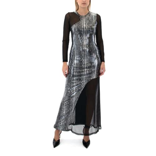 TULLE & METALLIC SEQUINED LONGSLEEVE LONG DRESS WOMEN ZOYA