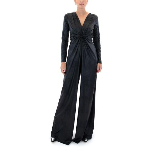 FAUX LEATHER V NECK LONGSLEEVE JUMPSUIT WOMEN KRAMMA