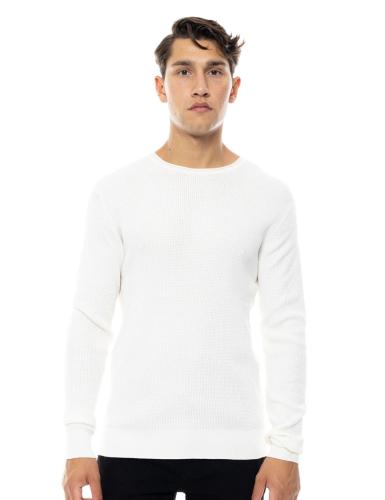 Smart fashion ανδρική πλεκτή μπλούζα με στρογγυλό λαιμό OFF WHITE 48-206-046-010-M