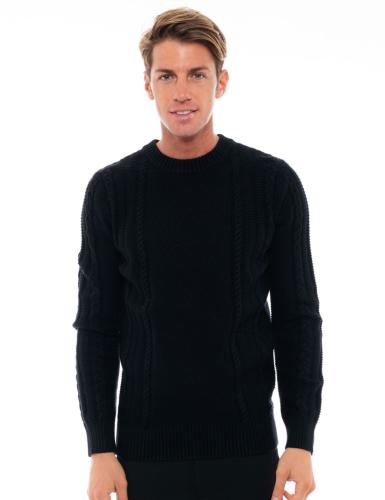 Biston fashion ανδρική πλεκτή μπλούζα με στρογγυλό λαιμό ΜΑΥΡΟ 48-206-050-010-M