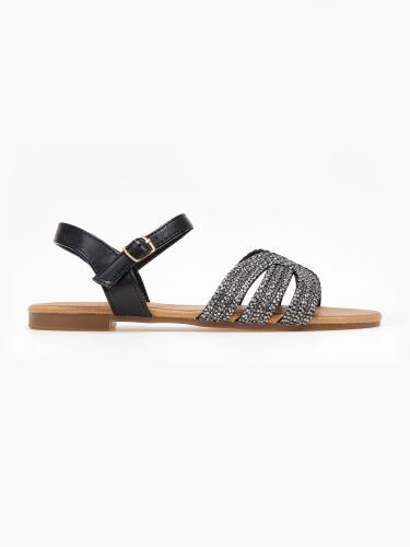 Σανδάλια ankle strap με glitter - Μαύρο
