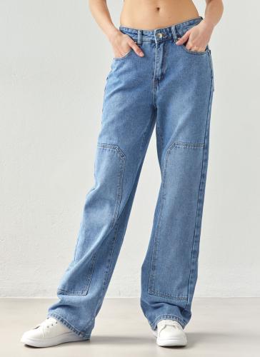 Παντελόνι τζιν wide leg με κομμάτια - Μπλε denim
