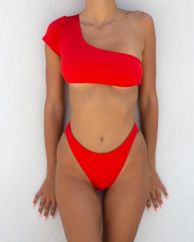 Σετ ριπ bikini με ένα μανίκι - Κόκκινο