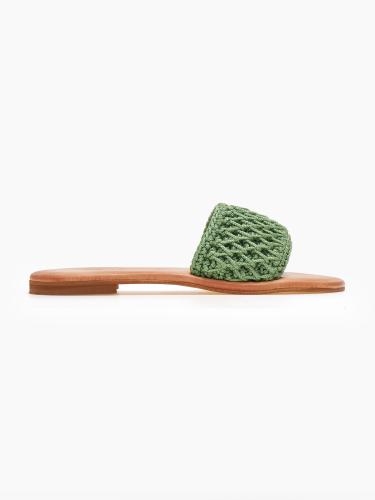 Σανδάλια δερμάτινα με crochet φάσα Iris Sandals - Πράσινο
