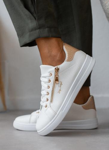 Sneakers με διακοσμητικό φερμουάρ - Λευκό/Χαλκό