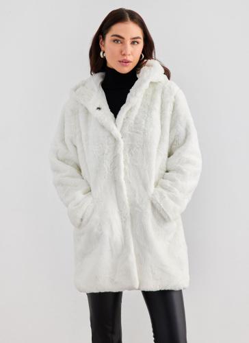 Παλτό από συνθετική γούνα με κουκούλα - Λευκό