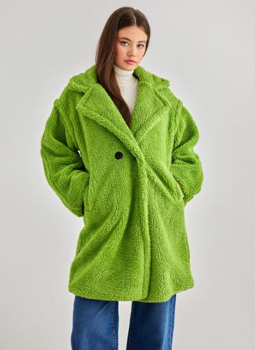 Παλτό teddy με κουμπιά - Lime