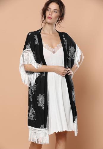 Σετ Ρομπα Νυχτικο Siyal Viscose Kimono Μαύρο