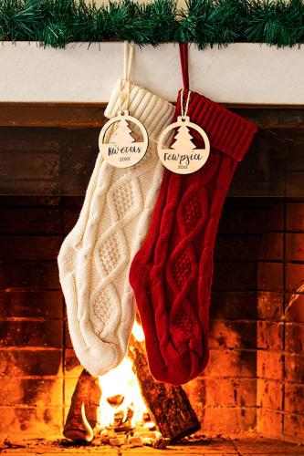 2 Κάλτσες Αγ. Βασίλη με Ονόματα, Santa Stocking Red & Cream