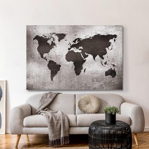 Πίνακας σε Καμβά, World map over metal Texture