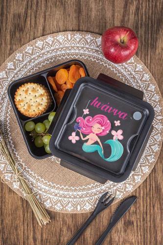 Δοχείο Φαγητού με Χώρισμα & το Όνομα του Παιδιού, Pink Mermaid