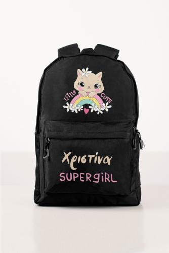 Σχολική Τσάντα Δημοτικού, Μαύρο Χρώμα, Super Girl, BackPack