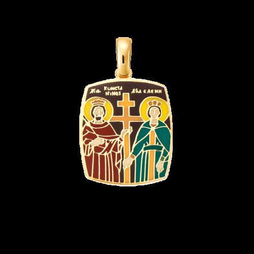 Φυλαχτό Άγιος Κωνσταντίνος και Αγία Ελένη σε χρυσό Κ9