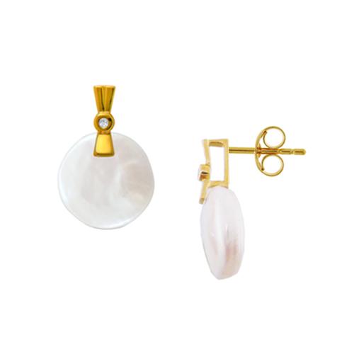 Σκουλαρίκια με λευκά μαργαριτάρια και διαμάντια σε χρυσή βάση Κ18 - G317602