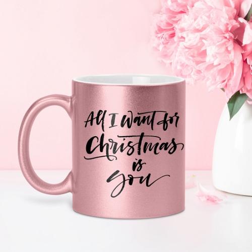 All I Want for Christmas is You - GLAM Κούπα Ροζ Glitter Glitter