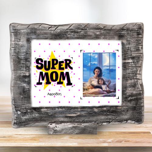 Super Mom - Ξύλινο Κάδρο Vintage Γκρι Μεγάλο