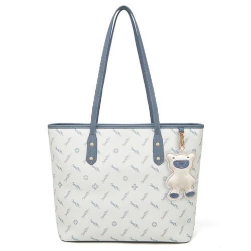 Δερμάτινη Γυναικεία Τσάντα PVC Shopper 'Ωμου Foxer 900535F άσπρο/μπλέ