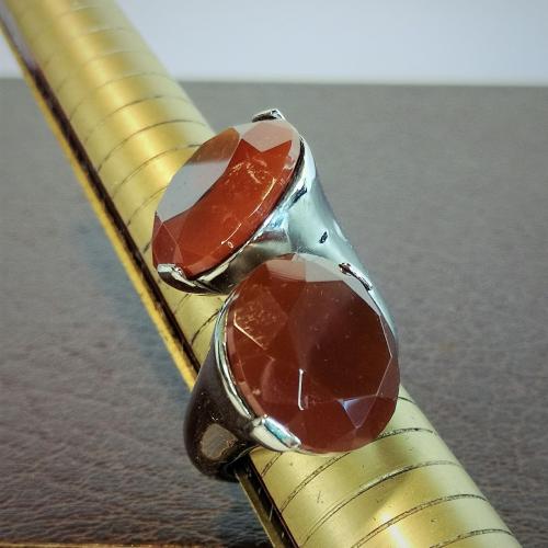 Carnelian Ring, Sterling Silver Ring with Natural Carnelian Gemstone, Dual Gemstone Ring, Large Statement Ring, Gift for Her