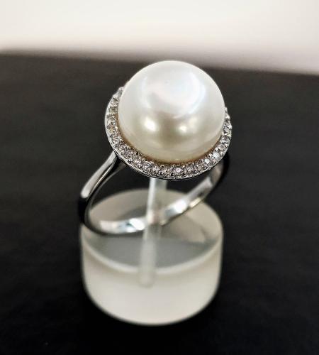 Freshwater Pearl Halo Sterling Silver Ring, Wedding Ring, Engagement Ring, Promise Ring, Birthstone Ring, White Pearl Jewelry