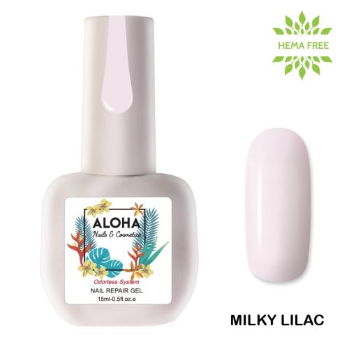 Ημιμόνιμο βερνίκι Aloha 15ml - Nail Repair Gel / Θεραπεία Ημιμόνιμου με πρωτεΐνες + χρώμα - Milky Lilac