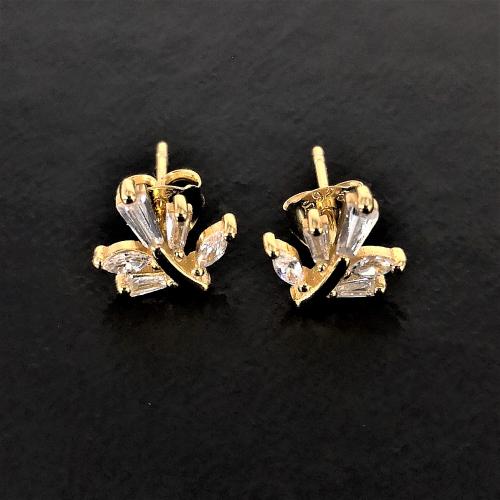 Sterling Silver Gold Plated Leaf Cubic Zirconia Stud Earrings, Tiny Leaf Stud Earrings, Wedding Earrings, Anniversary Earrings, Womens Gift
