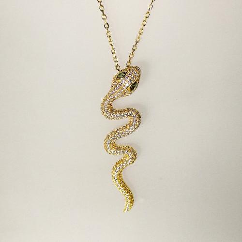 Sterling Silver Gold Snake Pendant Necklace, Micro Pave Cubic Zirconia Snake Pendant Charm, Birthday Gift, Anniversary Gift, Snake Jewelry