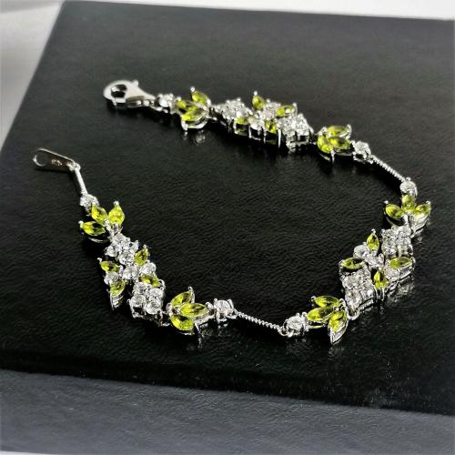 White and Green Cubic Zirconia Riviera Bracelet, Cubic Zirconia Tennis Bracelet with Silver Clasp, Cubic Zirconia Jewelry, Women s Bracelet