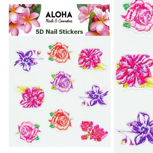 5D Stickers με ανάγλυφα Λουλούδια + Φύλλα / Aloha Nails + Cosmetics - 033